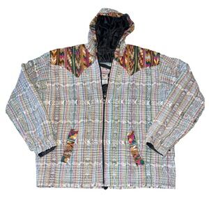 IXCHEL Southwestern / Plaid Embroidered Hooded Jacket Medium Boho‎